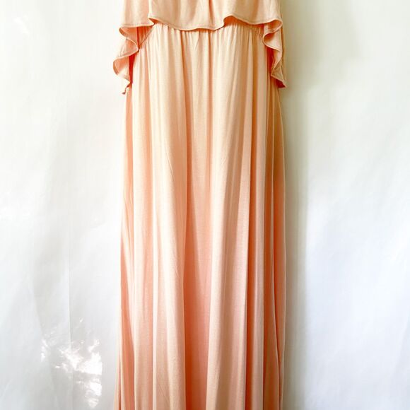 H&M MAMA Long Jersey Maternity Dress (L) in Apricot Ruffle Shoulder Flounce Maxi - Picture 4 of 14